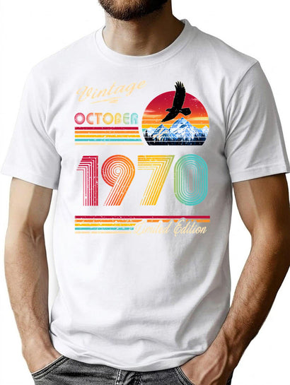 October 1970 Birthday T-Shirt for Men & Women, T-Shirts Graphic Tee - Black