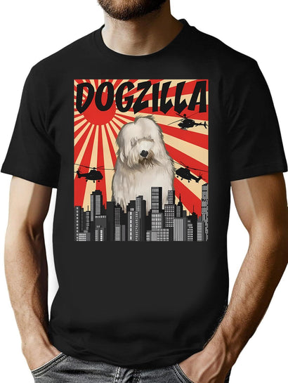 Old English Sheepdog Dogzilla T-Shirt for Men & Women, T-Shirts Graphic Tee - Black