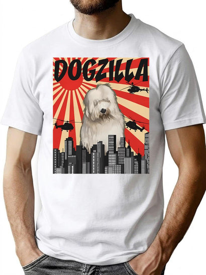 Old English Sheepdog Dogzilla T-Shirt for Men & Women, T-Shirts Graphic Tee - Black
