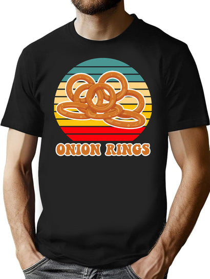 Onion Rings Retro Sunset T-Shirt for Men & Women, T-Shirts Graphic Tee - Black