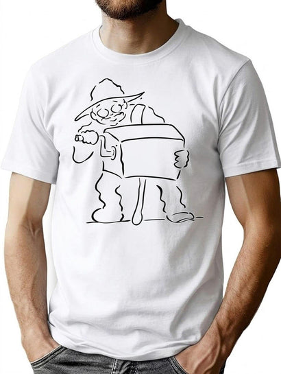 Organ Grinder. Vintage Line Drawing T-Shirt for Men & Women, T-Shirts Graphic Tee - Black