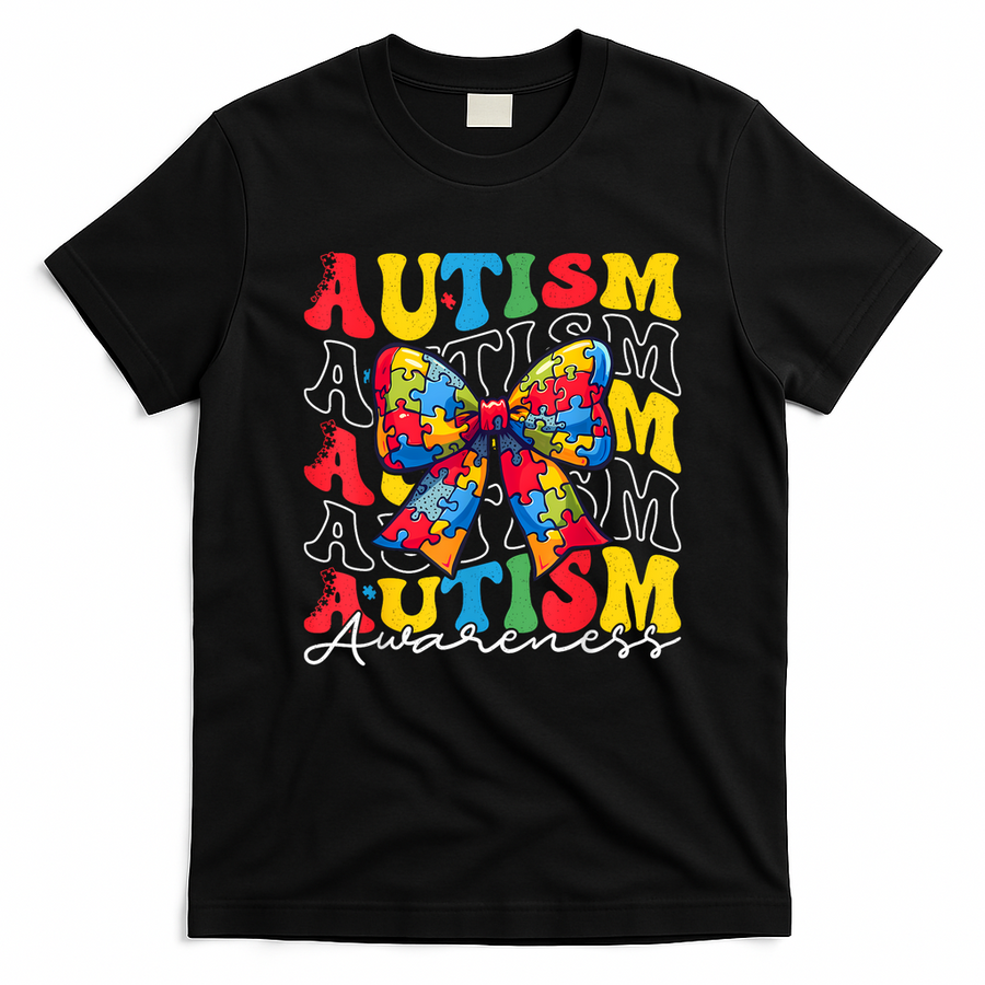 Puzzle Autism Awareness Coquette Bow Autism Awareness Day T-Shirt