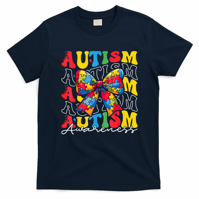Puzzle Autism Awareness Coquette Bow Autism Awareness Day T-Shirt