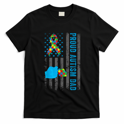 Proud Autism Dad American Flag USA Autism Awareness Dad  T-Shirt