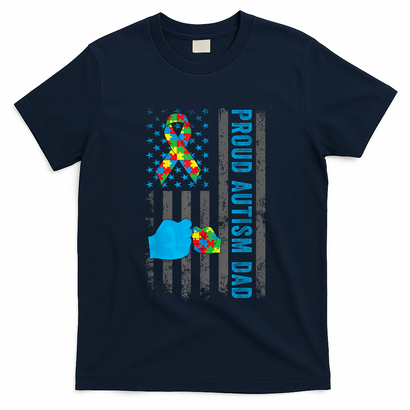 Proud Autism Dad American Flag USA Autism Awareness Dad  T-Shirt
