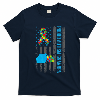 Proud Autism Grandpa American Flag Autism Awareness  T-Shirt