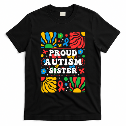 proud autism sister groovy autism warrior sister meaningful gift T-Shirt