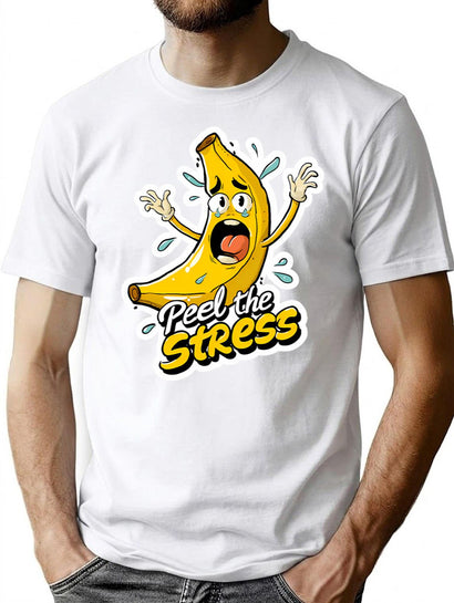 Peel The Stress Banana Pun Sticker T-Shirt for Men & Women, T-Shirts Graphic Tee - Black