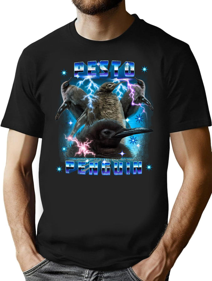 Pesto The Big Penguin Retro Bootleg Graphic T-Shirt - Black