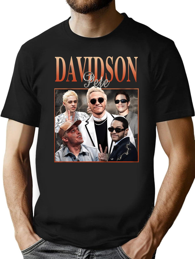 Pete Davidson Vintage Washed T-Shirt for Men & Women, T-Shirts Graphic Tee - Black