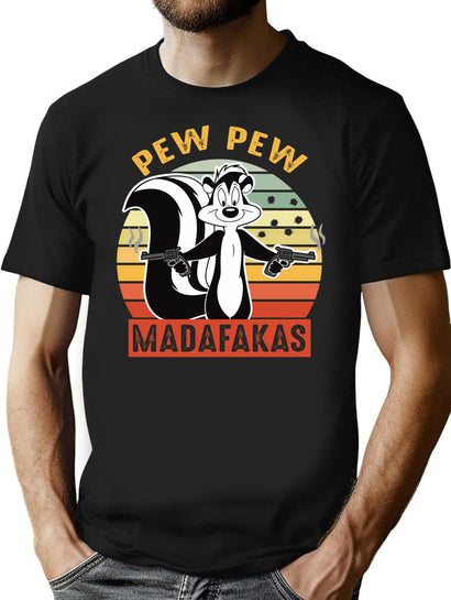 Pew Pew Madafakas Skunk Cartoony T-Shirt for Men & Women, T-Shirts Graphic Tee - Black