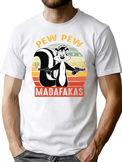 Pew Pew Madafakas Skunk Cartoony T-Shirt for Men & Women, T-Shirts Graphic Tee - Black
