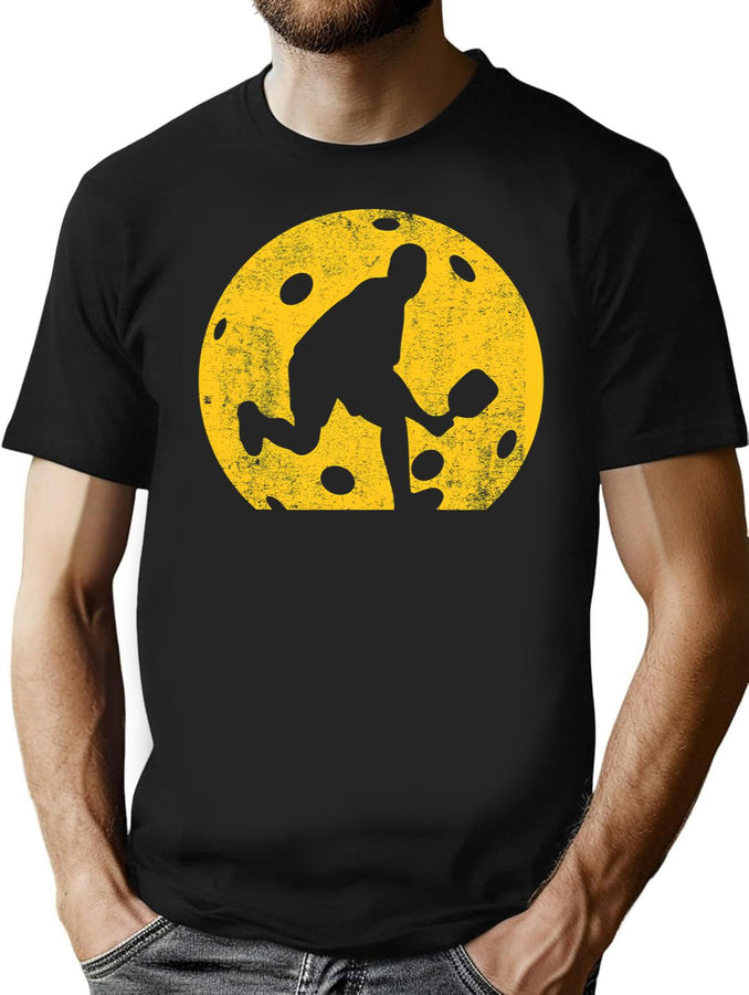 Pickleball Player Silhouette Distressed T-Shirt for Men & Women, T-Shirts Graphic Tee - Black