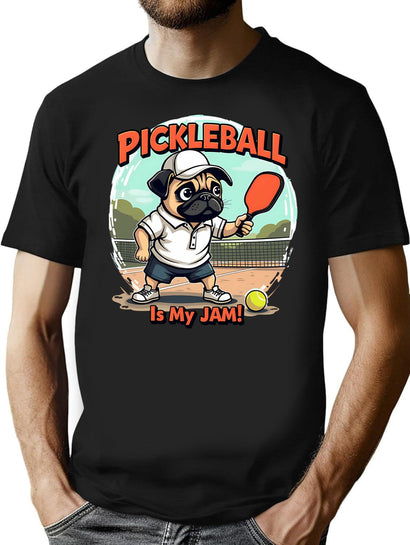 Pickleball Pug Funny Pickeball T-Shirt for Men & Women, T-Shirts Graphic Tee - Black