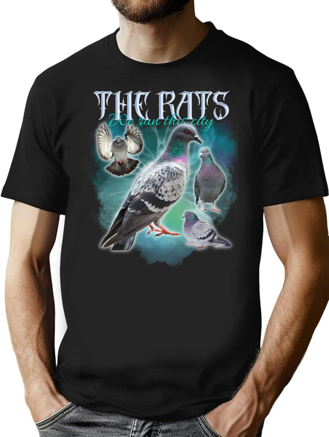 Pigeon Rats Vintage Bootleg Rap Bootleg Graphic T-Shirt - Black