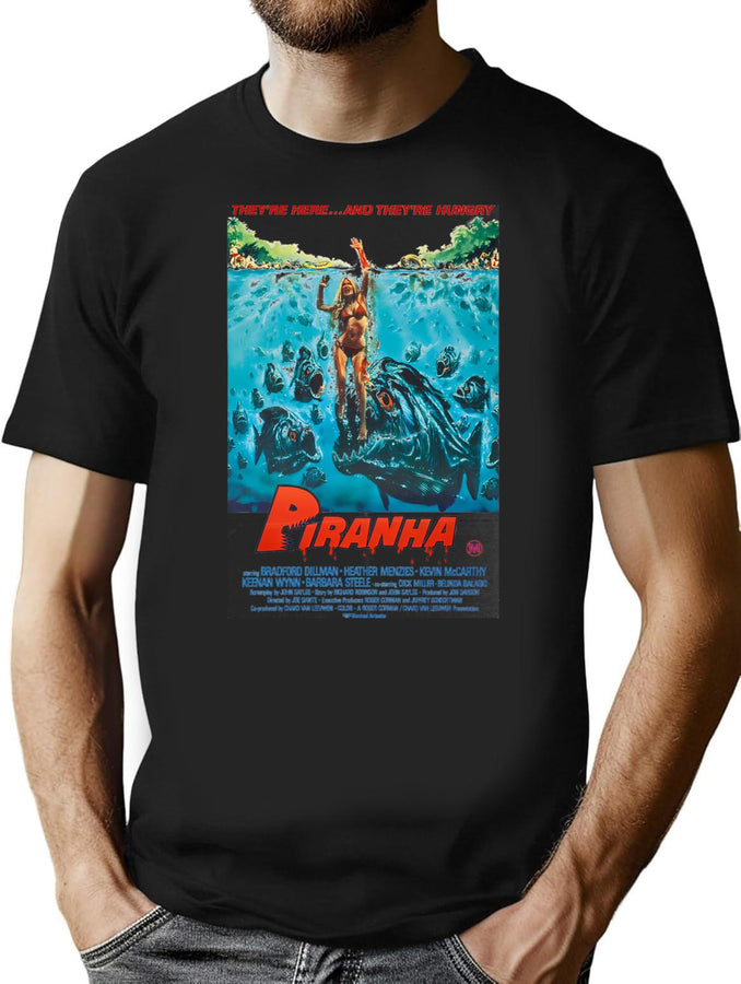 Piranha T-Shirt for Men & Women, T-Shirts Graphic Tee - Black