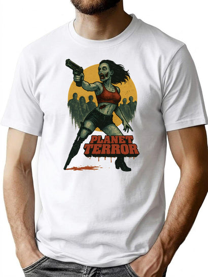 Planet Terror Design Explosive B-Movie Zombie Fan Art T-Shirt for Men & Women, T-Shirts Graphic Tee - Black