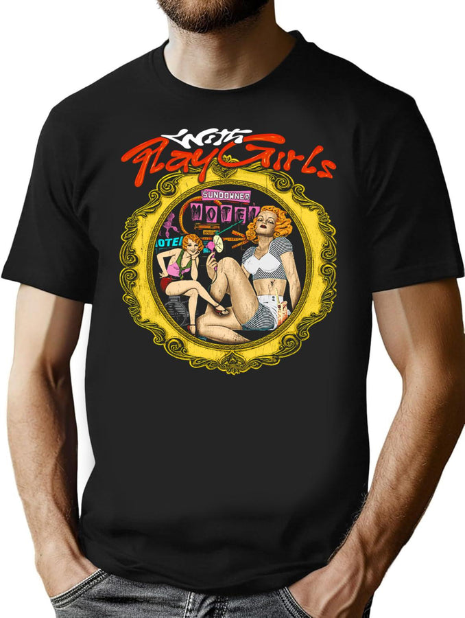 Play With Girls In Motel Vintage 80S Design Bootleg Graphic T-Shirt - Black