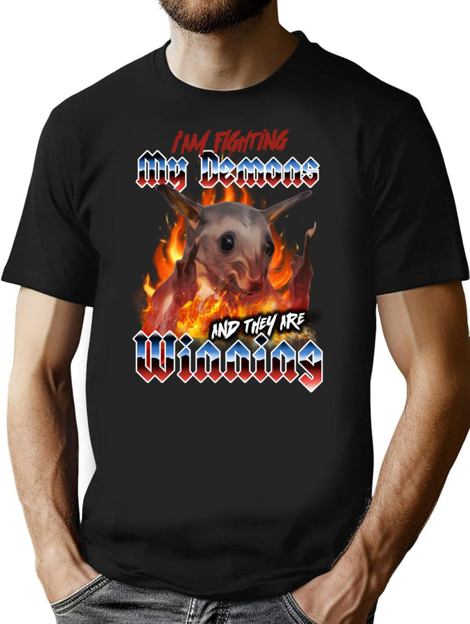 Possum Fighting Demons Bootleg Graphic T-Shirt - Black