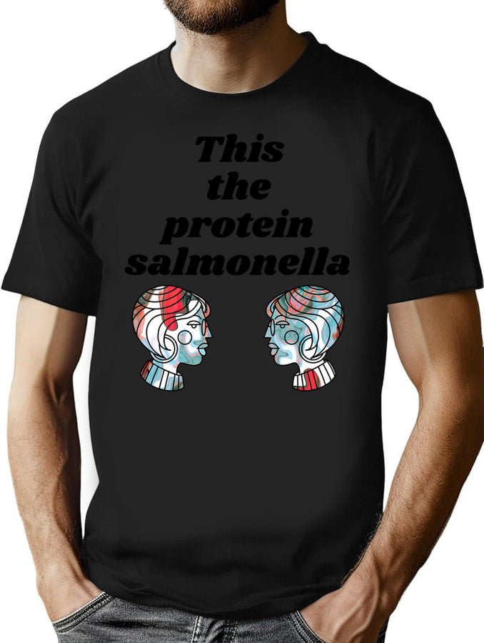 Protein Salmonella - Funny Surreal Bad Translation Bootleg Graphic T-Shirt - Black