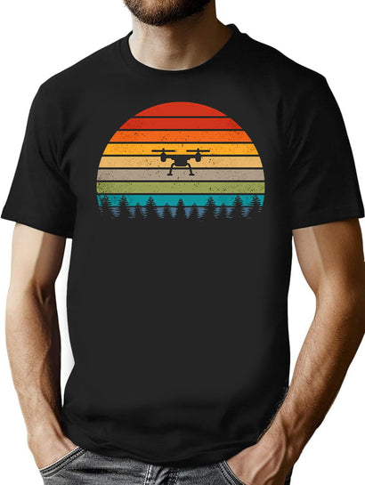 Quadrocopter Drone Retro Vintage Shirt Gift T-Shirt for Men & Women, T-Shirts Graphic Tee - Black