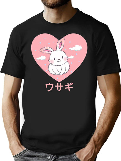Rabbit 90S Japanese Kawaii Funny Japanese Aesthetics Kawaii T-Shirt for Men & Women, T-Shirts Graphic Tee - Black
