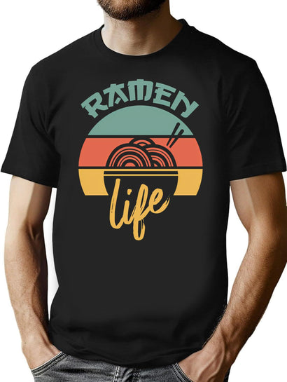 Ramen Life Japanese Noodles Lover Vintage Retro T-Shirt for Men & Women, T-Shirts Graphic Tee - Black