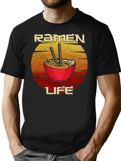 Ramen Life Noodles Bowl Vintage Japanese Food Lover Gift Kawaii T-Shirt for Men & Women, T-Shirts Graphic Tee - Black