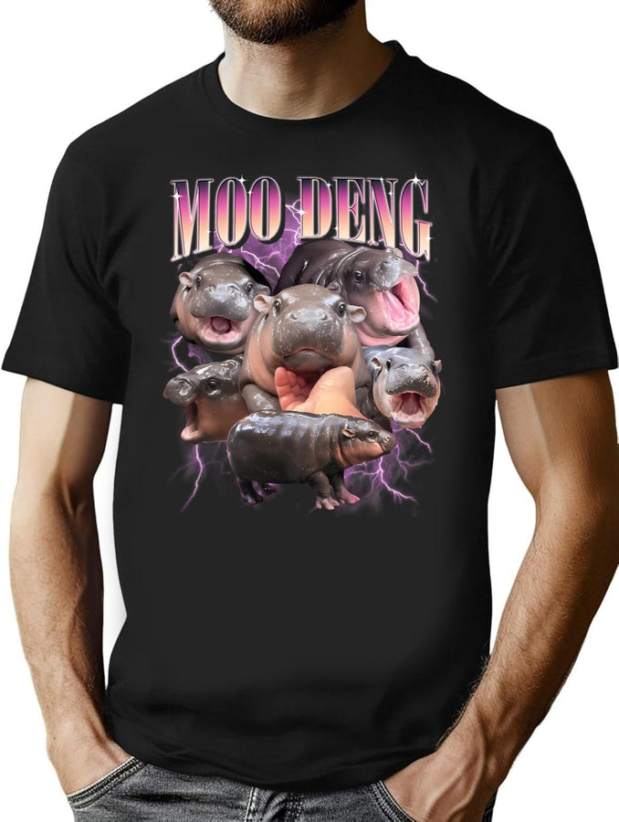 Rap Bootleg Moo-Deng Baby Pygmy Hippo Cute Zoo Meme Bootleg Graphic T-Shirt - Black