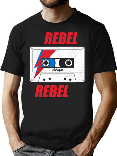 Rebel Rebel - Mixtape - Retro Music Lover T-Shirt for Men & Women, T-Shirts Graphic Tee - Black