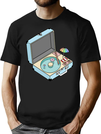 Record Player Pool T-Shirt for Men & Women, T-Shirts Graphic Tee - Black