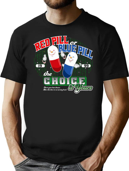 Red Pill Or Blue Pill T-Shirt for Men & Women, T-Shirts Graphic Tee - Black