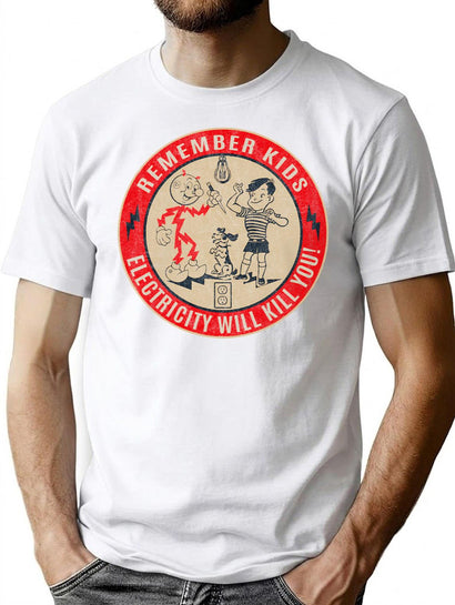 Reddy Kilowatt Electricity Will Kill You Worn T-Shirt for Men & Women, T-Shirts Graphic Tee - Black