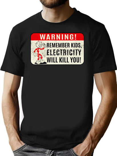 Reddy Kilowatt Kids Electricity Will Kill You T-Shirt for Men & Women, T-Shirts Graphic Tee - Black