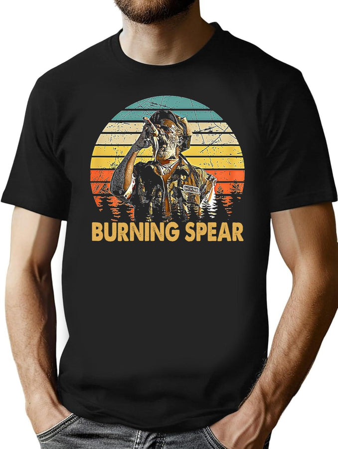 Retro Burning Art Spear Music Jamaican Singers Black T-Shirt - Black