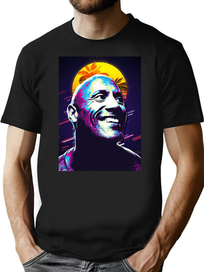 Retro Dwayne Face Art Vintage T-Shirt for Men & Women, T-Shirts Graphic Tee - Black