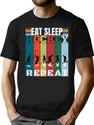 Retro Eat Sleep Hockey Repeat Sport Game T-Shirt for Men & Women, T-Shirts Graphic Tee - Black