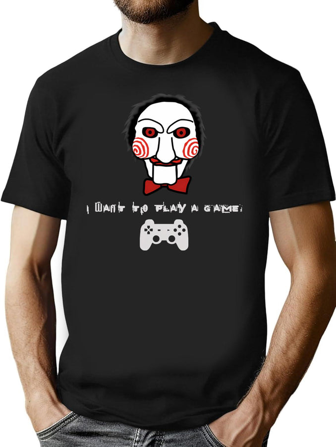 Retro I Want To Play A Game Poster T-Shirt for Men & Women, T-Shirts Graphic Tee - Black