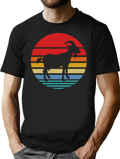Retro Style T Shirt Silhouette Vintage Goat T-Shirt for Men & Women, T-Shirts Graphic Tee - Black