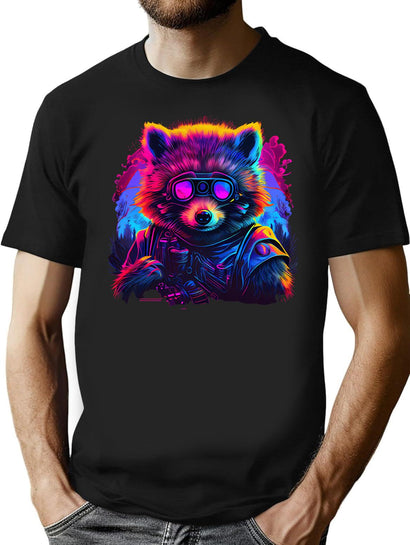 Retro Tanuki Synthwave T-Shirt T-Shirt for Men & Women, T-Shirts Graphic Tee - Black