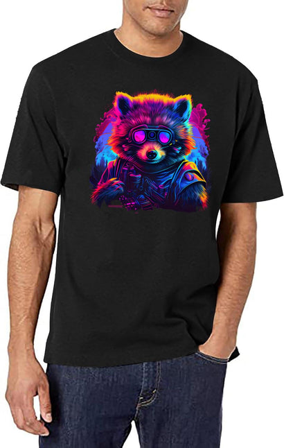 Retro Tanuki Synthwave T-Shirt T-Shirt for Men & Women, T-Shirts Graphic Tee - Black