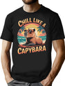 Retro Tropical Sunset Design Featuring A Cool Capybara Wearing Sunglasses Cute T-Shirt T-Shirt for Men & Women, T-Shirts Graphic Tee - Black