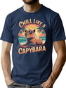 Retro Tropical Sunset Design Featuring A Cool Capybara Wearing Sunglasses Cute T-Shirt T-Shirt for Men & Women, T-Shirts Graphic Tee - Navy