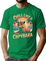 Retro Tropical Sunset Design Featuring A Cool Capybara Wearing Sunglasses Cute T-Shirt T-Shirt for Men & Women, T-Shirts Graphic Tee - Green
