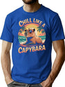 Retro Tropical Sunset Design Featuring A Cool Capybara Wearing Sunglasses Cute T-Shirt T-Shirt for Men & Women, T-Shirts Graphic Tee - Blue