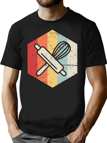 Retro Vintage Baking Supplies Icon T-Shirt for Men & Women, T-Shirts Graphic Tee - Black