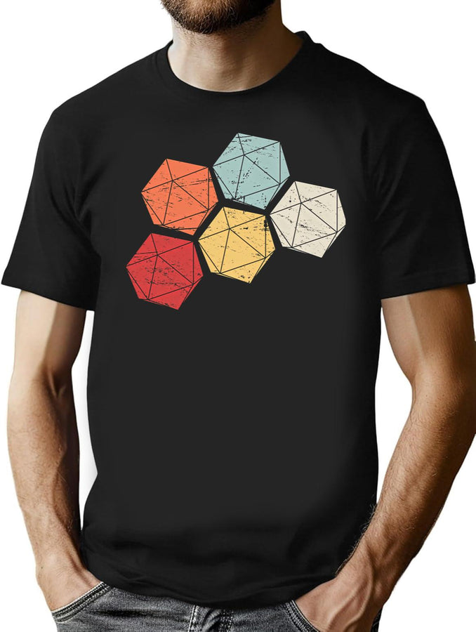 Retro Vintage D20 Roleplaying Game Dice T-Shirt for Men & Women, T-Shirts Graphic Tee - Black