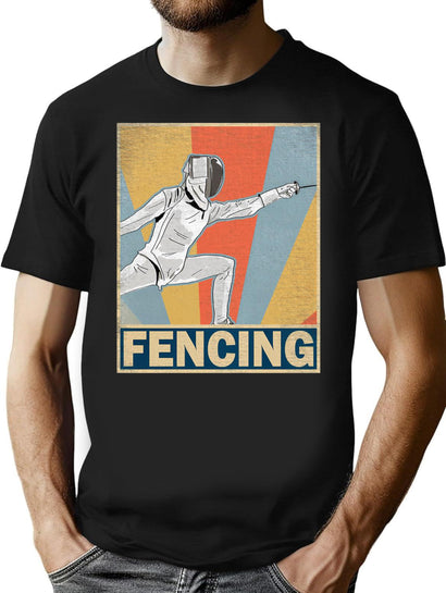 Retro Vintage Fencing T-Shirt for Men & Women, T-Shirts Graphic Tee - Black