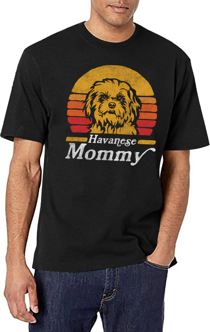 Retro Vintage Havanese Mommy T-Shirt for Men & Women, T-Shirts Graphic Tee - Black