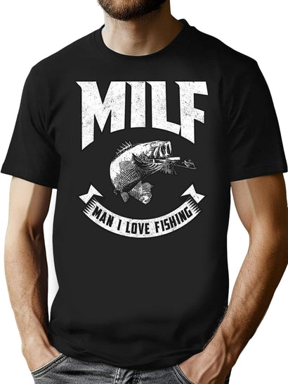 Retro Vintage -Milf Man I Love Fishing T-Shirt for Men & Women, T-Shirts Graphic Tee - Black